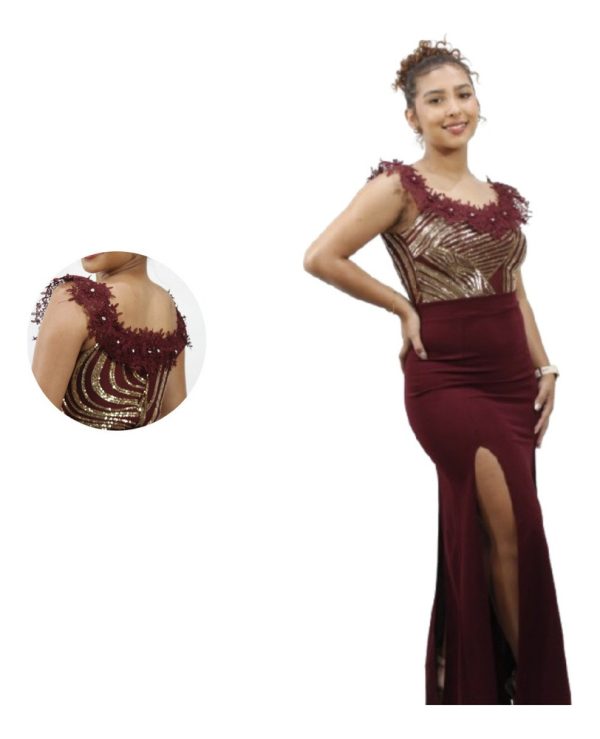 Vestido Americano Marca Valentin  Con Blonda Y Lentejuelas